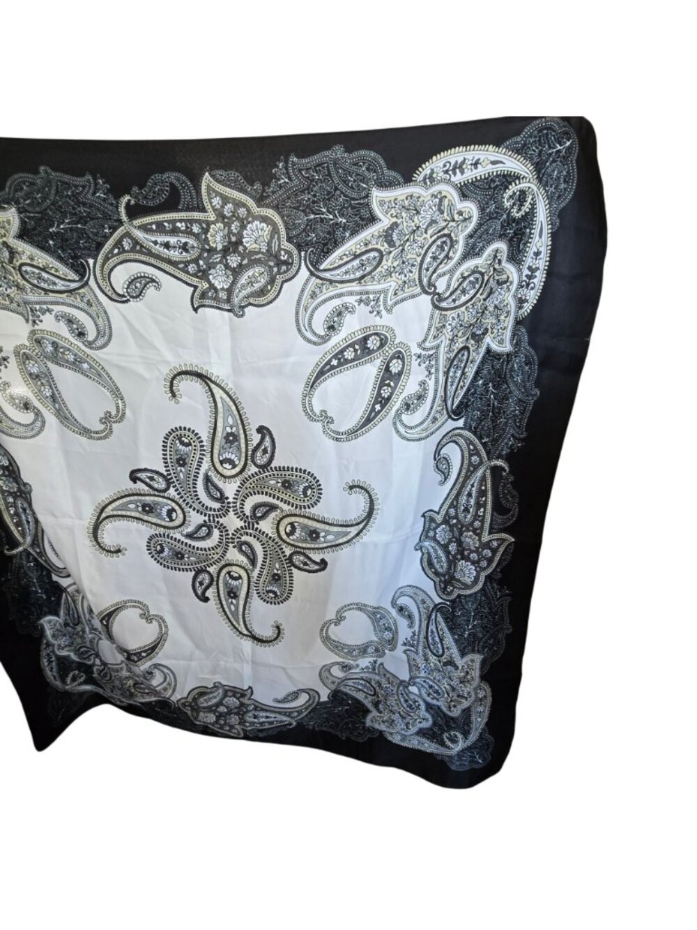 Y2K Black & White Paisley Print Scarf Workwear Accessory Polyester Square JJ4371 - Picture 5 of 6
